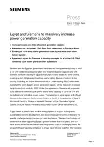 Press Release: Egypt and Siemens to massively increase power generation capacity