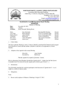 NORTH RENFREW LANDFILL OPERATIONS BOARD Laurentian Hills Municipal Building[removed]Hwy 17, R.R. #1, Deep River, Ontario K0J 1P0 Telephone: ([removed]Fax[removed]Email: [removed]