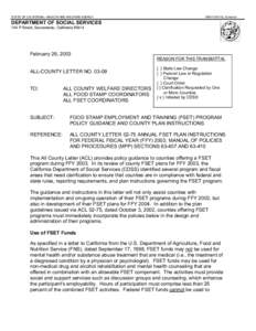 STATE OF CALIFORNIA—HEALTH AND WELFARE AGENCY  GRAY DAVIS, Governor DEPARTMENT OF SOCIAL SERVICES 744 P Street, Sacramento, California 95814