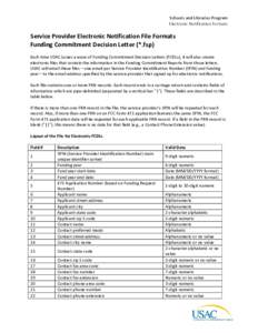 Schools and Libraries Program Electronic Notification Formats Service Provider Electronic Notification File Formats Funding Commitment Decision Letter (*.fsp) Each time USAC issues a wave of Funding Commitment Decision L