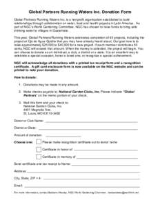 Global Partners Running Waters Inc. Donation Form Global Partners Running Waters Inc. is a nonprofit organization established to build relationships through collaboration on water, food and health projects in Latin Ameri