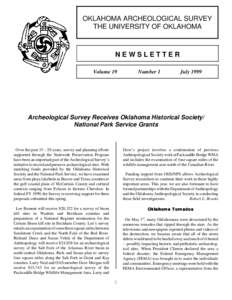 OKLAHOMA ARCHEOLOGICAL SURVEY THE UNIVERSITY OF OKLAHOMA NEWSLETTER Volume 19