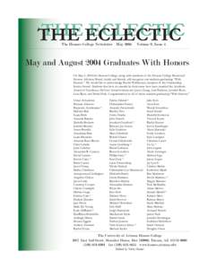 THE ECLECTIC ECLECTIC THE The Honors College Newsletter May[removed]Volume 9, Issue 4
