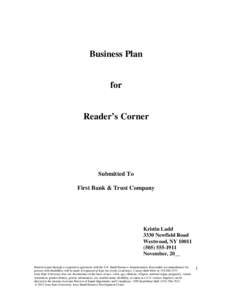 Business Plan  for Reader’s Corner