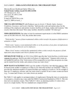 DATA SHEET – OSHA SANITATION RULES: THE STRAIGHT POOP Monona Rossol, Health and Safety Officer for United Scenic Artists, Local USA 829, IATSE 181 Thompson St., # 23 New York, NY[removed][removed]