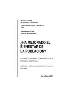 INSTITUTO NACIONAL DE ESTADISTICA E INFORMATICA CENTRO DE INVESTIGACION Y DESARROLLO (CIDE) PROGRAMA MECOVI-PERU FONDO DE INVESTIGACIONES