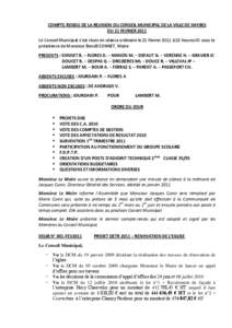 COMPTE-RENDU DE LA REUNION DU CONSEIL MUNICIPAL DE LA VILLE DE HAYBES DU 21 FEVRIER 2011 Le Conseil Municipal s’est réuni en séance ordinaire le 21 février 2011 à 18 heures 00 sous la présidence de Monsieur Benoî