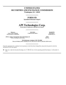 UNITED STATES SECURITIES AND EXCHANGE COMMISSION Washington, D.C[removed]FORM SD Specialized Disclosure Report