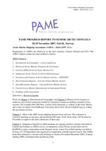 Arctic Marine Shipping Assessment AMSA – Doc# 11/07: 11.1c PAME PROGRESS REPORT TO SENIOR ARCTIC OFFICIALS[removed]November 2007, Narvik, Norway Arctic Marine Shipping Assessment (AMSA) – Doc# 11/07: 11.1 c