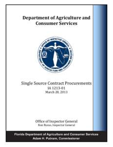 Department of Agriculture and Consumer Services Single Source Contract Procurements IA[removed]