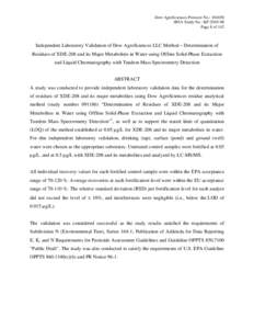 Dow AgroSciences Protocol No.: [removed]JRFA Study No.: KP[removed]Page 8 of 142 Independent Laboratory Validation of Dow AgroSciences LLC Method  Determination of Residues of XDE-208 and its Major Metabolites in Water 