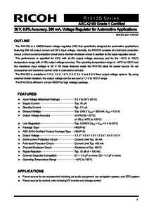 R1513S Series AEC-Q100 Grade 1 Certified 36 V, 0.8% Accuracy, 300 mA, Voltage Regulator for Automotive Applications NO.ECOUTLINE