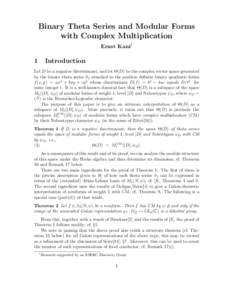 Binary Theta Series and Modular Forms with Complex Multiplication Ernst Kani1