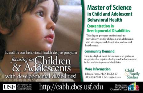 Master of Science  in Child and Adolescent Behavioral Health  Concentration in