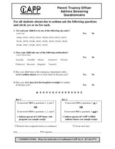 CAPP |  Parent Truancy Officer Asthma Screening Questionnaire