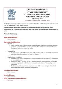 Queensland Health Statewide Weekly Communicable Diseases Surveillance Report 3 February 2014