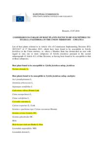 EUROPEAN COMMISSION DIRECTORATE-GENERAL FOR HEALTH AND FOOD SAFETY Brussels, COMMISSION DATABASE OF HOST PLANTS FOUND TO BE SUSCEPTIBLE TO XYLELLA FASTIDIOSA IN THE UNION TERRITORY – UPDATE 6