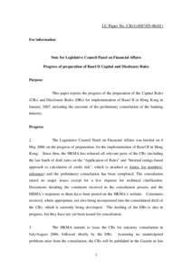 LC Paper No. CB[removed]) For information Note for Legislative Council Panel on Financial Affairs Progress of preparation of Basel II Capital and Disclosure Rules