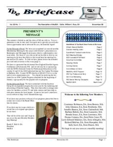 Vol. 20 No. 1  The Newsletter of MaSEA : Editor, William I. Ross, EA PRESIDENT’S MESSAGE