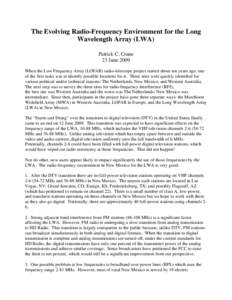 The Evolving Radio-Frequency Environment for the Long Wavelength Array (LWA)