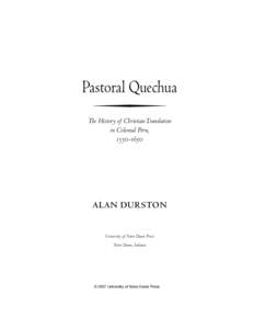 Pastoral Quechua  - The History of Christian Translation in Colonial Peru,
