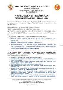 Ci ttà d i S a n t’ Aga ta d e ’ G oti (Provincia di Benevento) PIAZZA MUNICIPIO 1 – SANT’AGATA DE’ GOTI TEL[removed]AVVISO ALLA CITTADINANZA