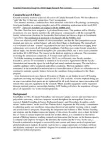 Kwantlen Polytechnic University: CRC Strategic Research Plan Summary  Page 1 Canada Research Chairs Kwantlen recently received a Special Allocation of Canada Research Chairs. We have chosen to