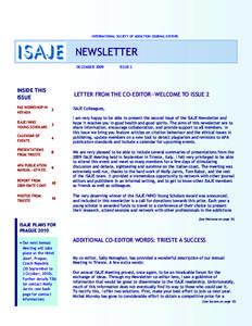 INTERNATIONAL SOCIETY OF ADDICTION JOURNAL EDITORS  NEWSLETTER DECEMBER[removed]INSIDE THIS