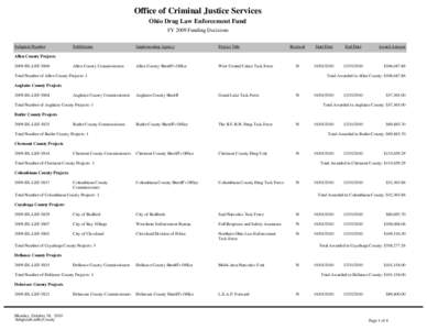 Office of Criminal Justice Services Ohio Drug Law Enforcement Fund FY 2009 Funding Decisions Subgrant Number  SubGrantee