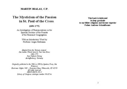 MARTIN BIALAS, C.P.  The Mysticism of the Passion in St. Paul of the Cross[removed])