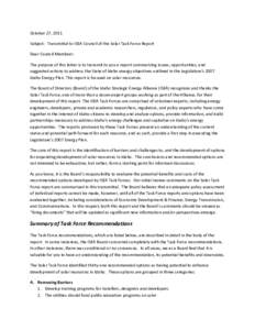 October 27, 2011 Subject: Transmittal to ISEA Council of the Solar Task Force Report Dear Council Members: The purpose of this letter is to transmit to you a report summarizing issues, opportunities, and suggested action