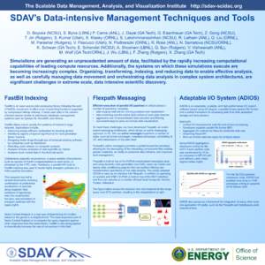 The Scalable Data Management, Analysis, and Visualization Institute http://sdav-scidac.org  SDAV’s Data-intensive Management Techniques and Tools D. Boyuka (NCSU), S. Byna (LBNL) P. Carns (ANL), J. Dayal (GA Tech), G. 