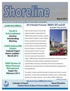 March 2013 news from the Florida Shore & Beach Preservation Association By Debbie FlackWhen the 2013 Session of the Florida Legislature begins Tuesday (March 5), FSBPA will be prepared to follow a specific