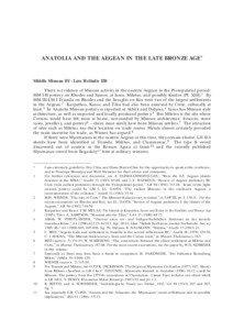 ANATOLIA AND THE AEGEAN IN THE LATE BRONZE AGE*  Middle Minoan III - Late Helladic IIB