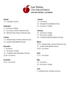 East Whittier City School District[removed]DISTRICT CALENDAR August