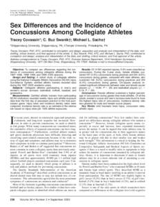 Journal of Athletic Training 2003;38(3):238–244 q by the National Athletic Trainers’ Association, Inc www.journalofathletictraining.org  Sex Differences and the Incidence of