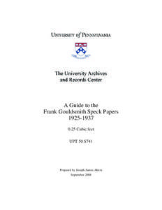PDF - Guide, Frank Gouldsmith Speck Papers (UPT 50 S741)