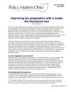 Asset Building June 2013 Improving tax preparation with a model fee disclosure box David Rothstein