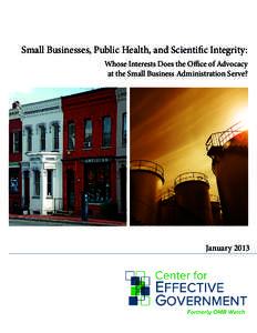 Small Businesses, Public Health, and Scientific Integrity: Whose Interests Does the Office of Advocacy at the Small Business Administration Serve? January 2013