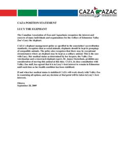 CAZA Position Statement regarding Lucy the Elephant