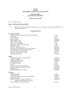 RULES OF THE DEPARTMENT OF FINANCIAL INSTITUTIONS CHAPTER[removed]RETENTION OF RECORDS TABLE OF CONTENTS