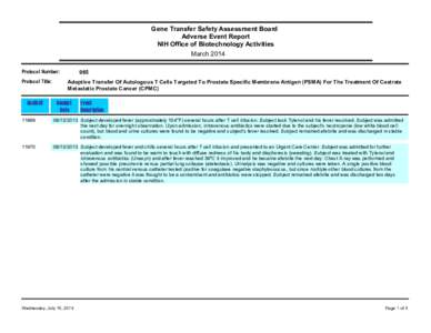 Gene Transfer Safety Assessment Board Adverse Event Report NIH Office of Biotechnology Activities March[removed]