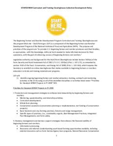 START2FARM Curriculum and Training Clearinghouse Collection Development Policy  The Beginning Farmer and Rancher Development Program Curriculum and Training Clearinghouse and the program Web site – Start2Farm.gov (S2F)