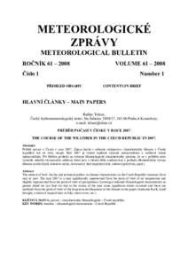 METEOROLOGICKÉ ZPRÁVY METEOROLOGICAL BULLETIN ROČNÍK 61 – 2008  VOLUME 61 – 2008