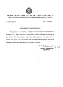 ANNEXURE – 1  ACHARYA N.G. RANGA AGRICULTURAL UNIVERSITY ADMIN. CAMP OFFICE, VIJAYA DURGA TOWERS: M.G. INNER RONG ROAD: GUNTUR – Application form for Entrance Test for 3 year Diploma holders in Agricultural