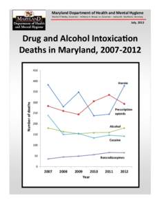 Maryland Department of Health and Mental Hygiene Marn O’Malley, Governor – Anthony G. Brown, Lt. Governor – Joshua M. Sharfstein, Secretary July, 2013  Drug and Alcohol Intoxicaon
