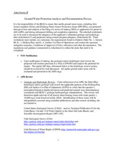 Attachment B Ground Water Protection Analysis and Documentation Process It is the responsibility of the BLM to ensure that usable ground water zones, including Sole Source Aquifers (SSAs) and Drinking Water Source Protec