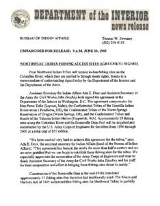 BUREAU OF INDIAN AFFAIRS  Thomas W. Sweeney[removed]EMBARGOED FOR RELEASE: 9 A.M. JUNE 23, 1995