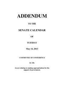 ADDENDUM TO THE SENATE CALENDAR OF TUESDAY