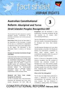 Australian Constitutional Reform: Aboriginal and Torres 3  Strait Islander Peoples Recognition Bill